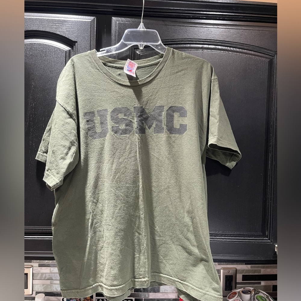 USMC Shirt Mens Large Military Marine Corps Bayside Made USA Distressed Tee
